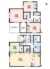 リビング階段でご家族で顔を合わせる機会が増える間取りです。南向きのワイドバルコニー付き＾＾