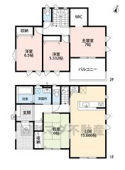 約15帖の広さを確保したＬＤＫは、和室と一体化して利用すると約21帖の大空間。2階は洋室が3部屋あるので、お子様が大きくなっても安心ですね＾＾
