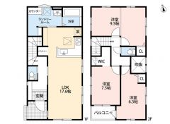 室内物干しスペースあり＾＾9.5帖洋室はお子様の成長に合わせて5帖と4.5帖に間仕切り対応可＾＾