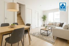 家具はイメージです。大きな窓のあるリビングは、陽光あふれる明るい空間です。居心地良く、ご家族皆がゆったり寛げる憩いの空間となりそうです。