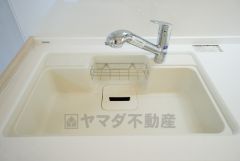 色も形もキレイなシンクは、広さも確保しているので、大きめの鍋も簡単に洗えます。
