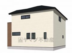 完成予想図。シンプルでいつまでも飽きのこないデザインが周囲の環境に調和し、どんなご家族にもフィットするデザインです。