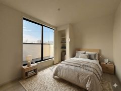 暖かい日差しが差し込む洋室。たっぷり収納できるクローゼット付きでお部屋の中をすっきりと快適に保てます。家具はCGによるイメージ画像です。