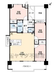 3面バルコニーで光そそぐ空間設計＾＾LDKは20帖の大空間で居心地良く、ご家族皆がゆったり寛げる憩いの空間となりそうです。