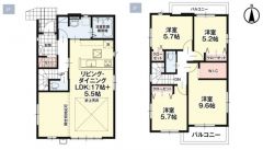 間仕切対応可4LDK。リビング22.5帖、上部は折上天井でより広く感じられます＾＾各居室収納完備、2面採光＾＾