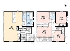リビングは18帖以上の開放感あふれる空間です。2階は洋室が4部屋あるので、お子様が大きくなっても安心ですね＾＾