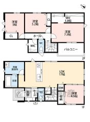 リビングイン階段でご家族が自然に顔を合わせられる間取り。2階は洋室が3部屋あるので、お子様が大きくなっても安心ですね＾＾