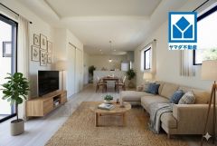 家具はイメージです。家族が集まる開放的なリビング。思い思いの時間を過ごしたり食事をしたり、素敵な団らんの場になりますね＾＾