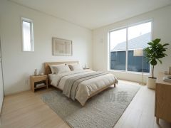 家具はイメージです。寛ぎの時間を紡ぎだす主寝室は、大型ベッドを置いても余裕の広さを確保しています。