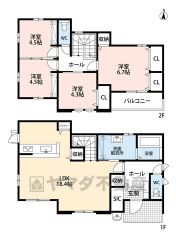リビングは18帖以上の開放感あふれる空間です。2階は洋室が4部屋あるので、お子様が大きくなっても安心ですね＾＾