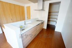 対面式カウンターキッチンでお子様の様子が見守れます。ダイニングへの配膳や調理の時便利なカウンター付き。