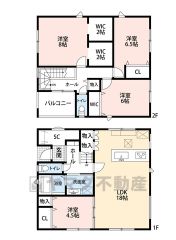 LDKと4.5帖の洋室で約22.5帖と広々＾＾主寝室にはWIC2ヵ所＾＾