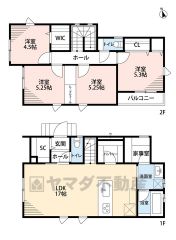リビングイン階段でご家族が自然に顔を合わせられる間取り。2階は洋室が4部屋あるので、お子様が大きくなっても安心ですね＾＾