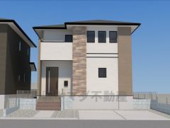 完成予想図。現況と異なる場合は現況優先となります。シンプルでいつまでも飽きのこないデザインが周囲の環境に調和し、どんなご家族にもフィットするデザインです。