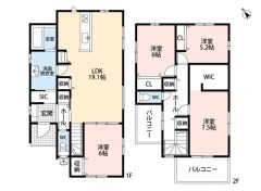リビングは19帖以上の開放感あふれる空間＾＾2面バルコニー、全居室2面採光で風の通る気持ちの良い家＾＾