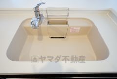 同仕様写真。広々とした凸型シンクに洗剤ポケットを標準装備。大きなお鍋など洗いやすいです。