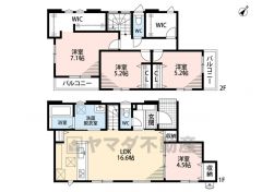4ＬＤＫとウォークインクローゼットでゆとりのある暮らしが実現。リビングは16.6帖以上の開放感あふれる空間です。洋室が4部屋あるので、お子様が大きくなっても安心ですね＾＾