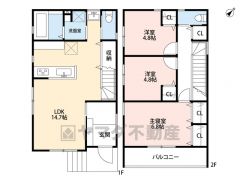 リビングイン階段でご家族が自然に顔を合わせられる間取り。2階は洋室が3部屋あるので、お子様が大きくなっても安心ですね＾＾