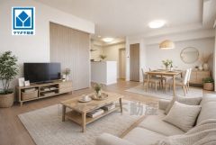 家具はイメージです。温かみのある雰囲気と、キッチンでの作業性を兼ね備え、家族の笑顔あふれる団らんのひと時をお過ごしいただける設計になっています。