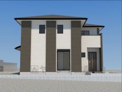 完成予想図。現況と異なる場合は現況優先となります。外壁はツートンカラーでスタイリッシュな外観で来客の時が待ち遠しくなりますね。