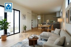 家具はイメージです。大きな窓のあるリビングは、陽光あふれる明るい空間です。居心地良く、ご家族皆がゆったり寛げる憩いの空間となりそうです。