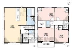 水回りが1ヵ所に集中した家事導線に配慮した間取りです。2階洋室は間仕切り対応のため、4LDK対応可です＾＾