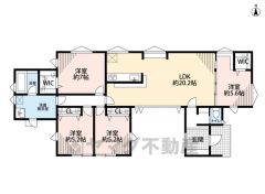 階段昇降がなく、子育てや介護がしやすい平屋住宅。リビングは20帖以上の開放感あふれる空間です。洋室が3部屋あるので、お子様が大きくなっても安心ですね＾＾