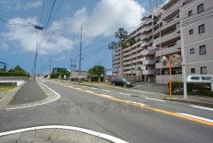 前面道路は広く歩道も両側にしっかり確保されています。