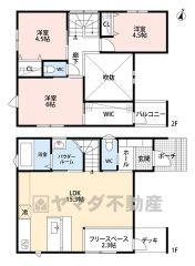 リビングイン階段でご家族が自然に顔を合わせられる間取り。2階は洋室が3部屋あるので、お子様が大きくなっても安心ですね＾＾
