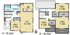 リビングは18.5帖以上の開放感あふれる空間＾＾玄関ホールからもキッチンからも出入りできる洗面脱衣所＾＾WIC3ヶ所あり＾＾