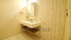 デザイン性の高い洗面化粧台。フルフラットカウンター。