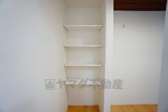 同仕様写真。まとめ買いしてもこの収納量なら心配要らずのパントリー。調理家電や食品のストックをすっきりまとめられ、キッチン周りを広々使えます。