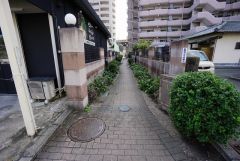 エントランスにつながる歩道。手入れの施された植込が迎えてくれるエントランスです。