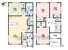 全室2面採光、風の通る気持ちの良い家。水回りが1ヵ所に集中した家事導線に配慮した間取りです。