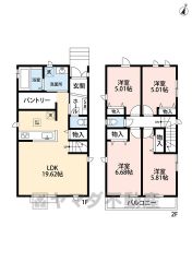 リビングは19帖以上の開放感あふれる空間です。2階は洋室が4部屋あるので、お子様が大きくなっても安心ですね＾＾