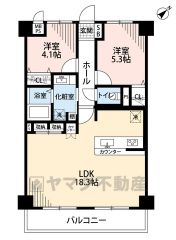 お掃除のしやすいオールフローリング。リビングは18帖以上の開放感あふれる空間です。バルコニーは2部屋より出られて便利＾＾