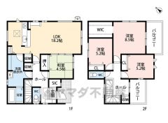 LDKと和室を合わせると22帖の大空間となります。主寝室には収納力豊富なウォークインクローゼット付き。嬉しい2面バルコニーです＾＾