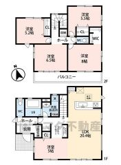 リビングは20帖以上の開放感あふれる空間です。2階は洋室が4部屋あるので、お子様が大きくなっても安心ですね＾＾