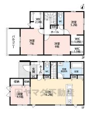 4ＬＤＫとウォークインクローゼットでゆとりのある暮らしが実現。リビングは16帖以上の開放感あふれる空間です。2階は洋室が3部屋あるので、お子様が大きくなっても安心ですね＾＾