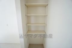 まとめ買いしてもこの収納量なら心配要らずのパントリー。調理家電や食品のストックをすっきりまとめられ、キッチン周りを広々使えます。