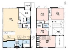 リビングは21帖以上の開放感あふれる空間です。2階は洋室が4部屋あるので、お子様が大きくなっても安心ですね＾＾