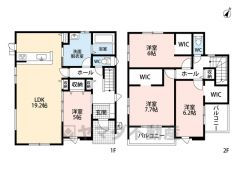 約19帖の広さを確保したＬＤＫは、洋室と一体化して利用すると約24帖の大空間。