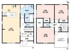 広々としたインナーバルコニーあり。洗面所へはキッチン・玄関ホールから出入りできて便利＾＾