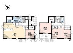 4ＬＤＫとウォークインクローゼットでゆとりのある暮らしが実現。水回りが1ヵ所に集中した家事導線に配慮した間取りです。