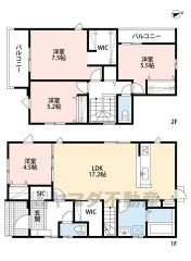 全室2面採光、風の通る気持ちの良い家。水回りが1ヵ所に集中した家事導線に配慮した間取りです。