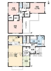 リビングは17帖の開放感あふれる空間です。2階は洋室が3部屋あるので、お子様が大きくなっても安心ですね＾＾2階全室ウォークインクローゼット付です。