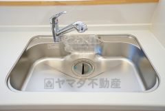 広々とした凸型シンクに洗剤ポケットを標準装備。大きなお鍋など洗いやすいです。