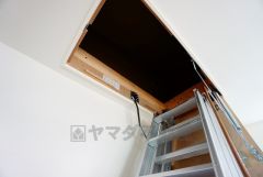 小屋根収納付き。ストックやアルバム、たまにしか見ない書類などの収納に便利。