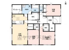リビングは16帖の開放感あふれる空間です。全居室6帖以上と広々。サンルーム付きでお洗濯物も気持ちよく干せそうです＾＾