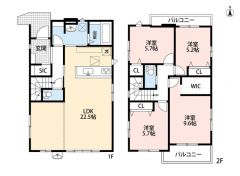 間仕切対応可4LDK。リビング22.5帖、上部は折上天井でより広く感じられます＾＾各居室収納完備、2面採光＾＾